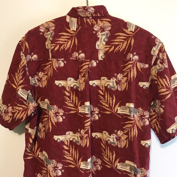 Puritan Hawaiian Shirt Red Old Pickup Trucks Large Short Sleeve Button Up Cotton - Picture 7 of 9